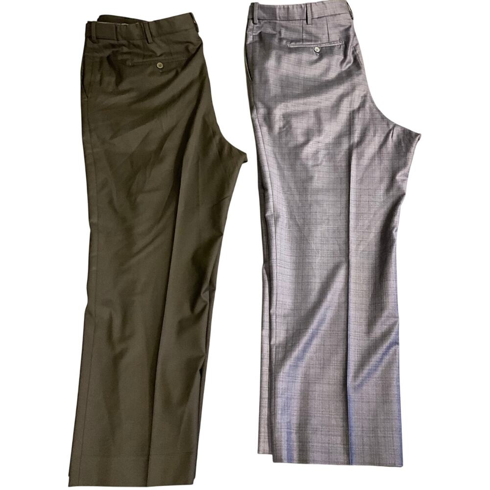 J.Hilburn Men's Adjustable Waist 100% Wool Dress Pants Blue Plaid